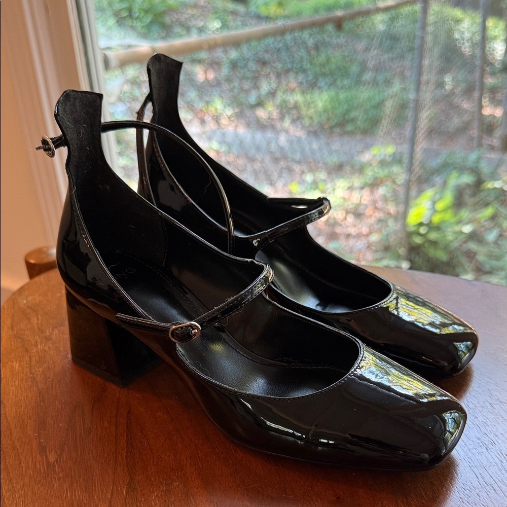 Mango Black Patent Block Heels